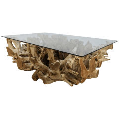 Blooms salontafel 110x60 cm teak/wortelhout/glas