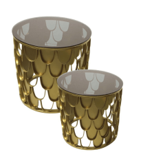 Radius ronde bijzettafels ø45/ø35 metaal/glas goud | set van 2