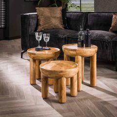 Lillie salontafel set van 3 rond - massief acacia naturel