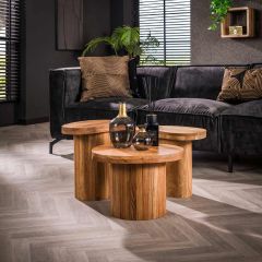 Janie salontafel set van 3 rond - massief acacia