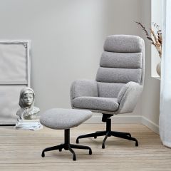 Stein relaxfauteuil & voetbank set - bouclé taupe