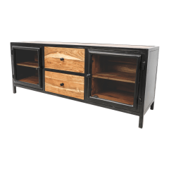 Kingston tv-meubel 140x40x90 acacia/metaal naturel/zwart