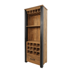 Atlanta wijnkast 70x45x190 cm teak naturel/zwart