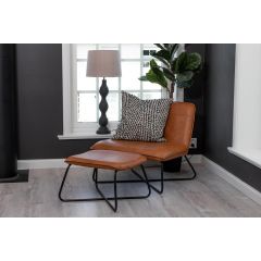 Selo fauteuil met voetenbank - lederlook - cognac