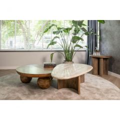 Logan salontafel 110x60x33 cm - traventine ovaal/hout