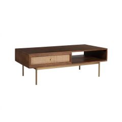 Juan salontafel met lade 115x60x40 cm - rotan/mangohout walnoot