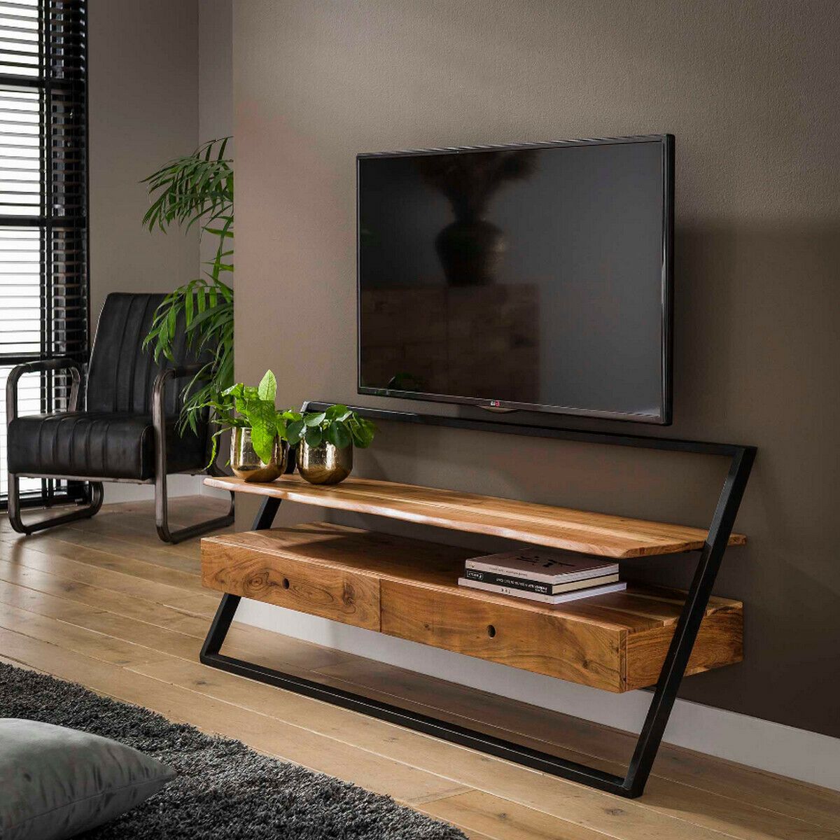 sticker inhoudsopgave Hij Leona tv-meubel acaciahout 2L 140 cm van het woonmerk Fraaai